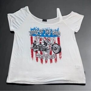 Zenobia Born To Ride White Short Sleeve Shirt Motorcycle NWOT